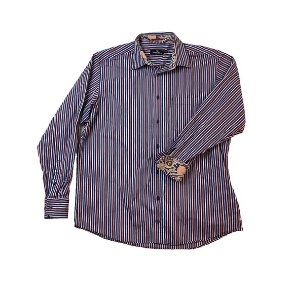 Bugatchi Uomo Button Up Striped Shirt Regular Fit Mens Size XL 100% Cotton - Picture 4 of 12